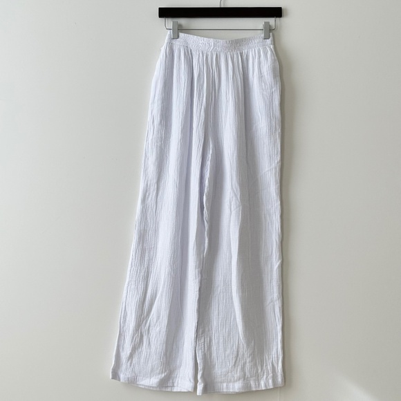 Commense Pants - Commense White Cotton Gauze Wide Leg Pants